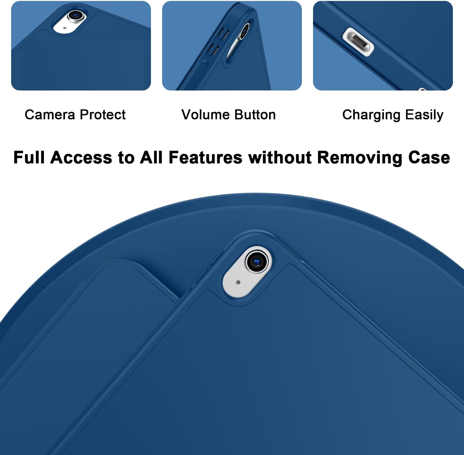 Case for iPad (A16) 11 Inch 2025/iPad 10th Generation 10.9 Inch 2022, Slim Trifold Stand Protective Cover with Pencil Holder and Soft TPU Back,Support Auto Sleep/Wake (Navy Blue)