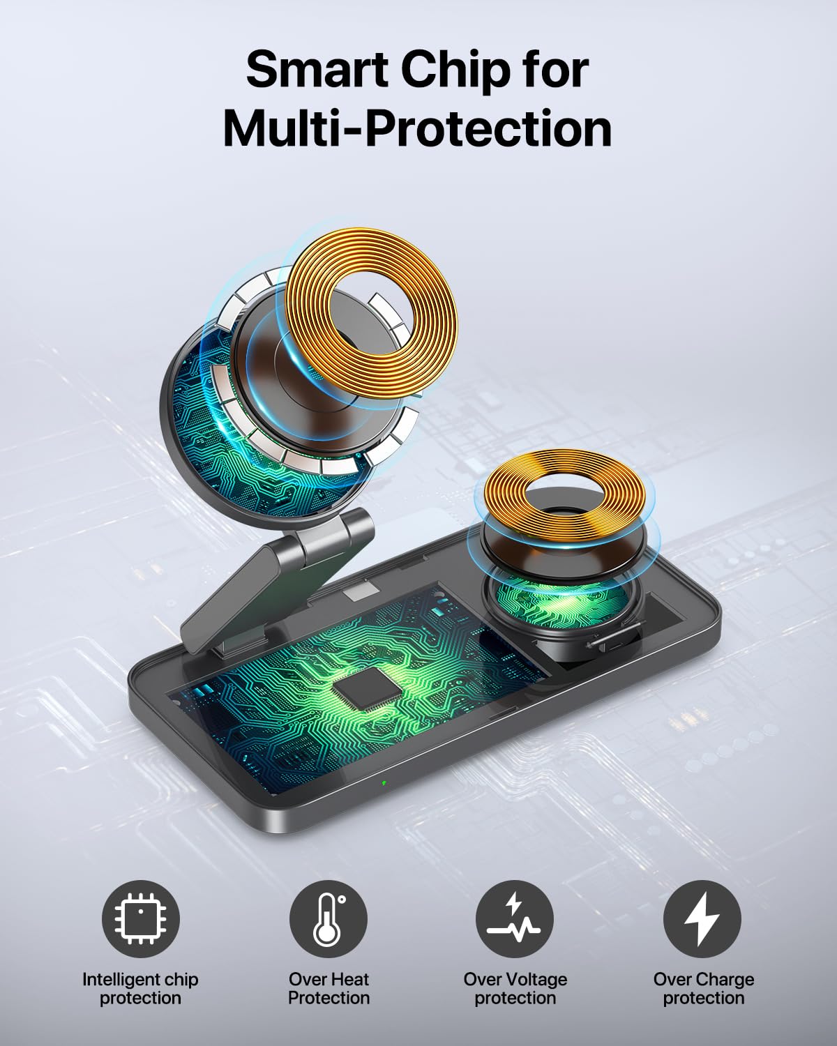 Foldable 3 in 1 Wireless Charging Station for Apple Magsafe Charger Stand,Fast Magnetic Wireless Charger Station for iPhone 17 Air 16 15 14 13 12 Series,Airpods Pro,Apple Watch Ultra (Pure Black)