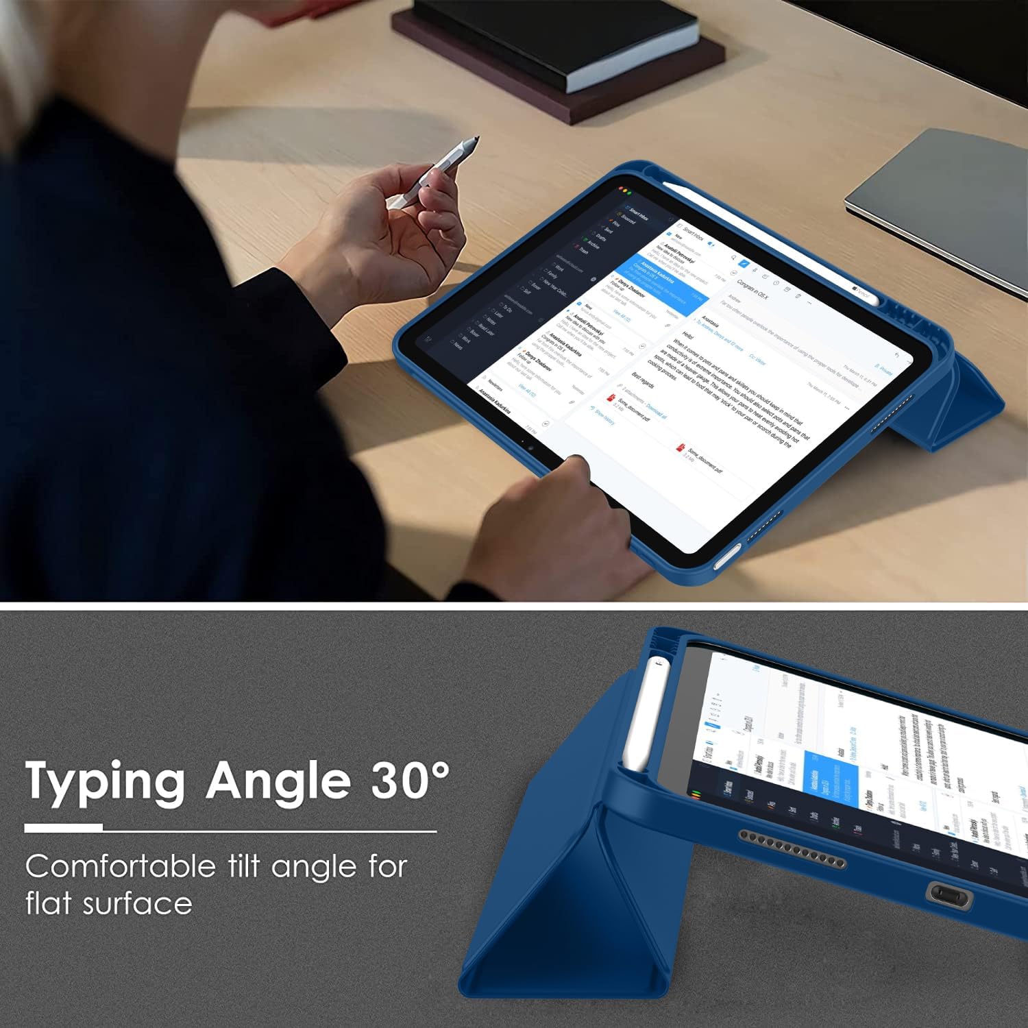 Case for iPad (A16) 11 Inch 2025/iPad 10th Generation 10.9 Inch 2022, Slim Trifold Stand Protective Cover with Pencil Holder and Soft TPU Back,Support Auto Sleep/Wake (Navy Blue)