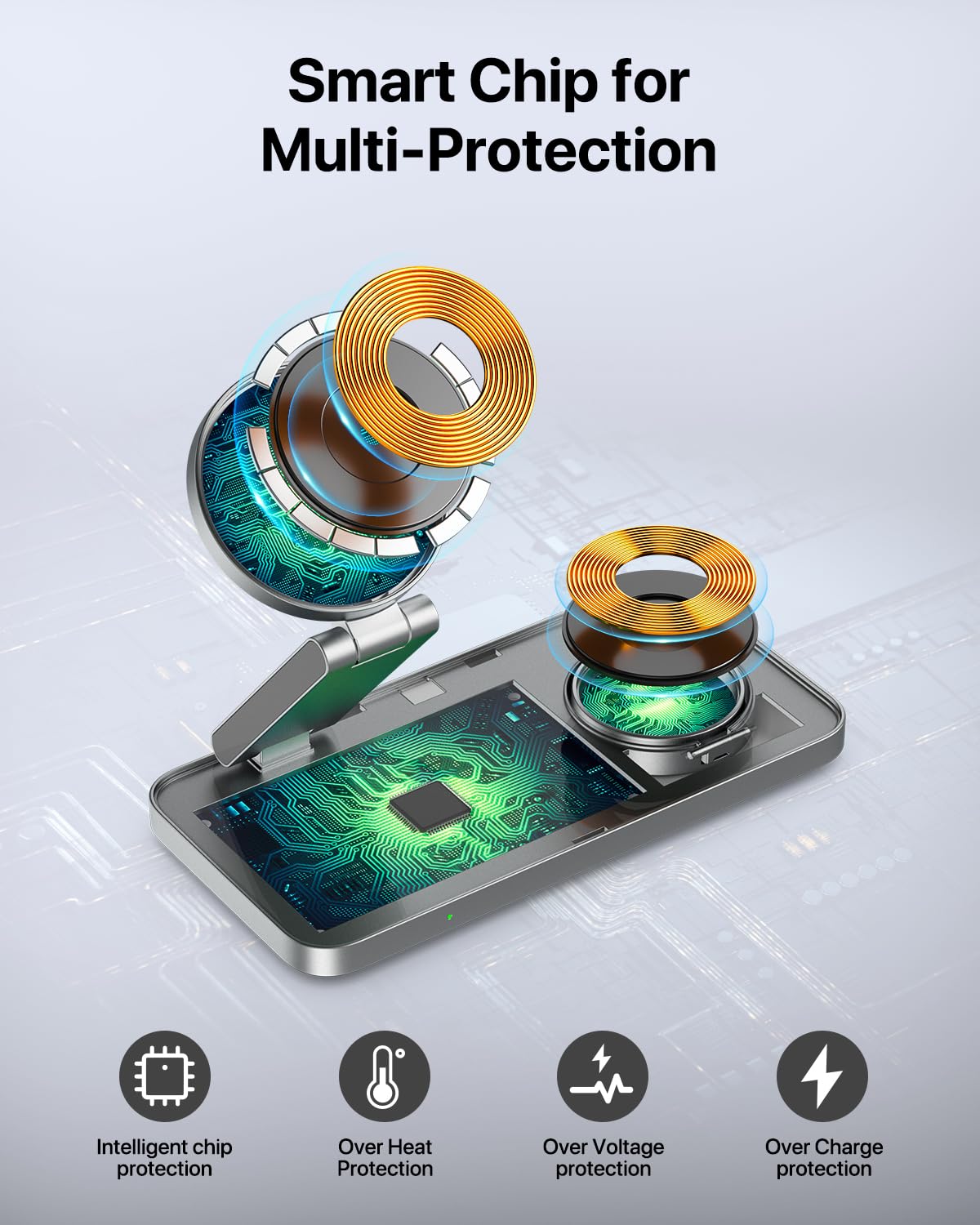 Foldable 3 in 1 Wireless Charging Station for Apple Magsafe Charger Stand,Fast Magnetic Wireless Charger Station for iPhone 17 Air 16 15 14 13 12 Series,Airpods Pro,Apple Watch Ultra (Pure Black)