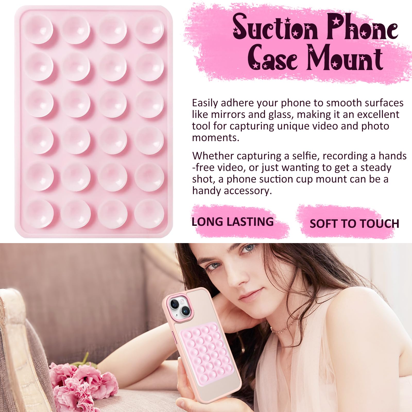 Anteel Silicone Suction Phone Case Mount, Silicon Adhesive Phone Accessory for Smartphones, Hands-Free Mirror Shower Phone Holder for Selfies, Tiktok Videos (White)