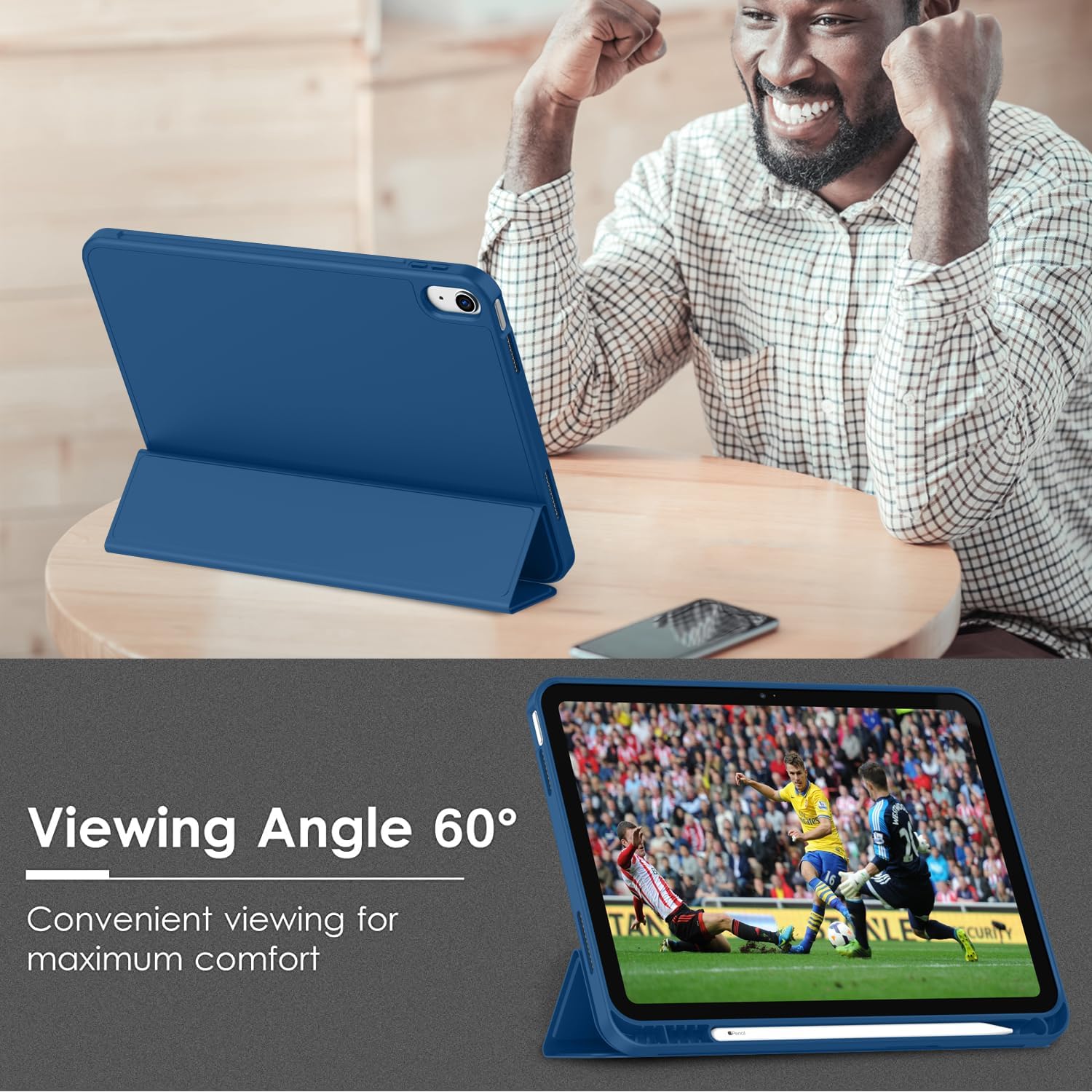 Case for iPad (A16) 11 Inch 2025/iPad 10th Generation 10.9 Inch 2022, Slim Trifold Stand Protective Cover with Pencil Holder and Soft TPU Back,Support Auto Sleep/Wake (Navy Blue)