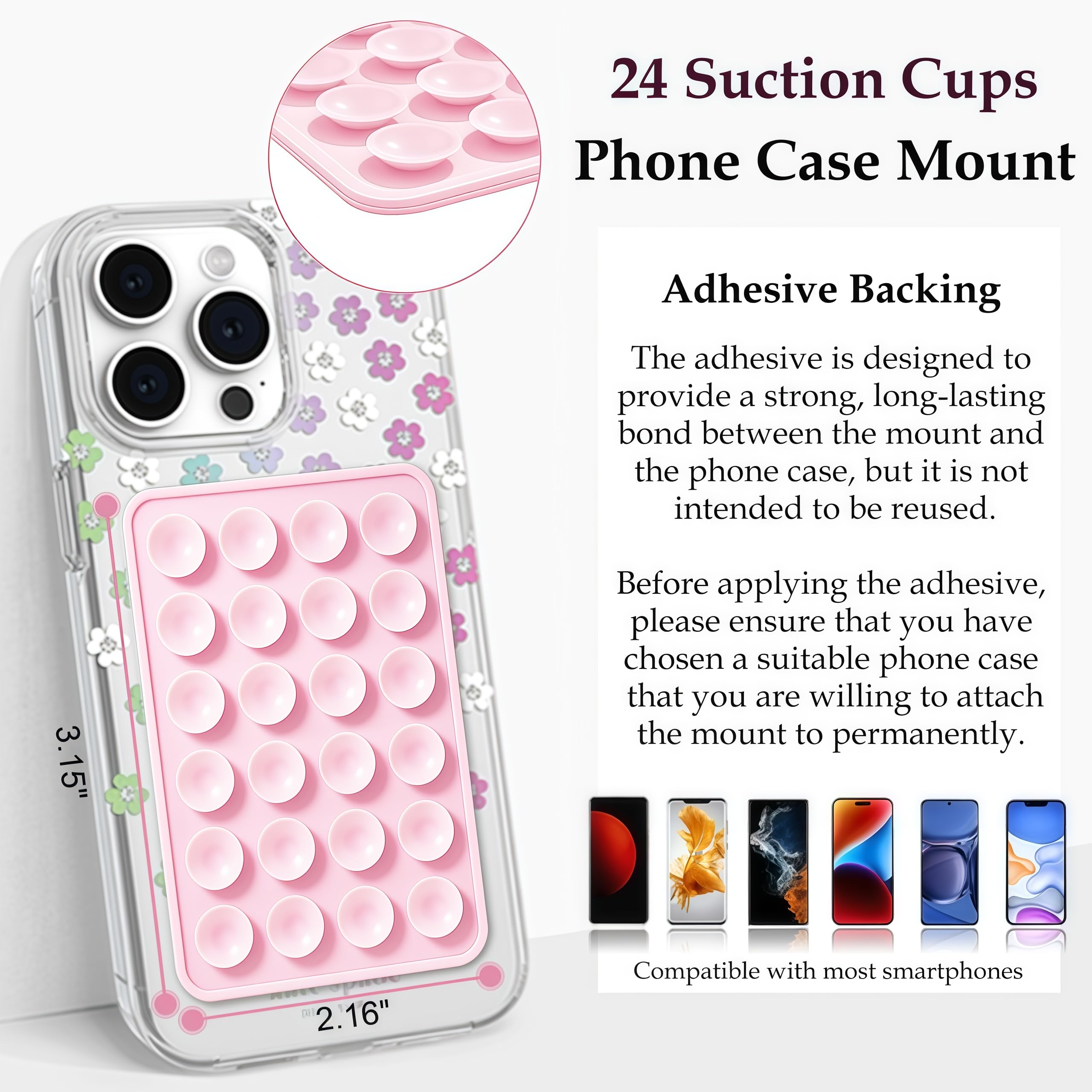 Anteel Silicone Suction Phone Case Mount, Silicon Adhesive Phone Accessory for Smartphones, Hands-Free Mirror Shower Phone Holder for Selfies, Tiktok Videos (White)