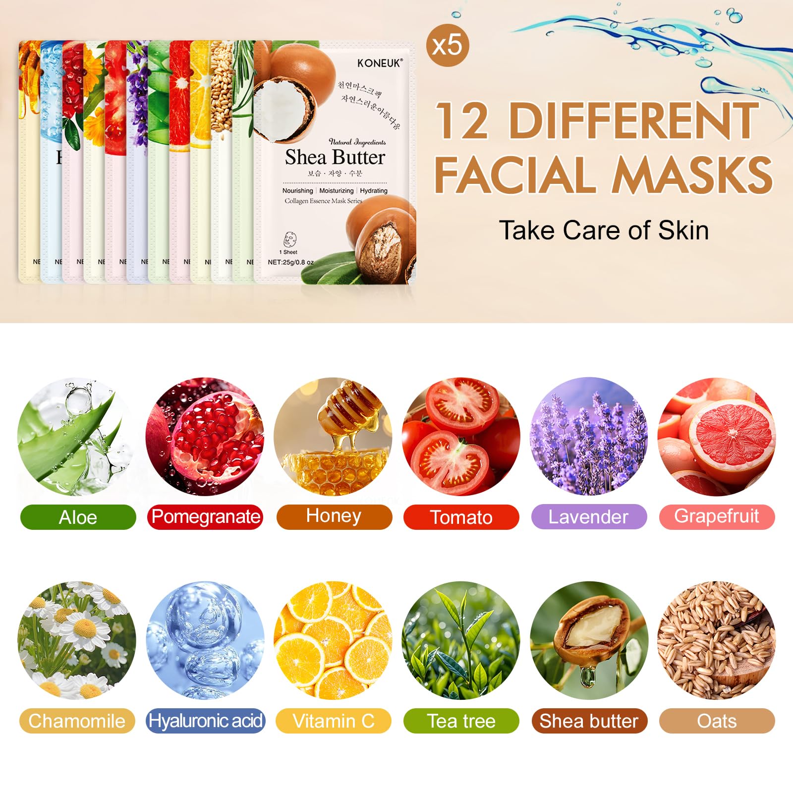9 Pack Collagen Face Masks Skincare for Women, Hydrating Sheet Face Masks Suitable for All Skin Types, Bulk Facial Masks for Women Skin Care, Face Mask Gifts Set for Spa Party