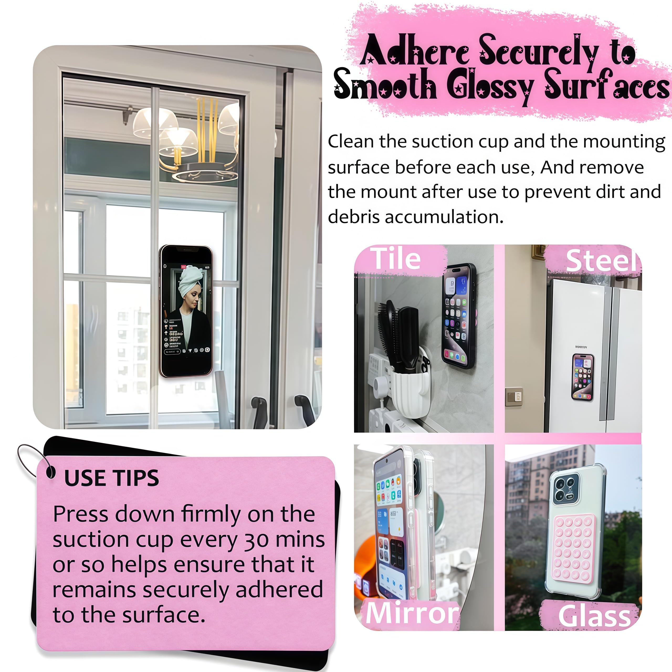 Anteel Silicone Suction Phone Case Mount, Silicon Adhesive Phone Accessory for Smartphones, Hands-Free Mirror Shower Phone Holder for Selfies, Tiktok Videos (White)