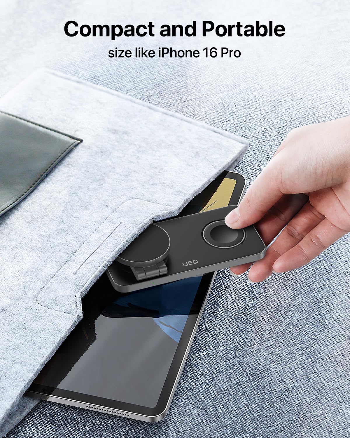 Foldable 3 in 1 Wireless Charging Station for Apple Magsafe Charger Stand,Fast Magnetic Wireless Charger Station for iPhone 17 Air 16 15 14 13 12 Series,Airpods Pro,Apple Watch Ultra (Pure Black)